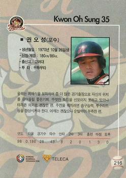 1999 Teleca #216 Oh-Sung Kwon Back
