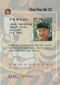 1999 Teleca #217 Hae-Sik Choi Back