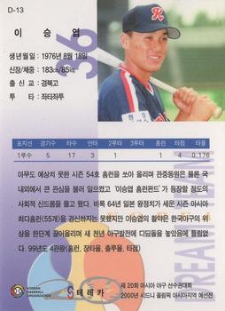 1999 Teleca Premium - Korea Dream Team #D13 Seung-Yeop Lee Back
