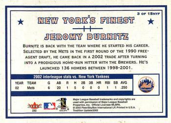 2002 Fleer Tradition Update - New York's Finest #3 NYF Jeromy Burnitz  Back