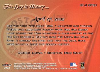 2002 Fleer Tradition Update - This Day In History #U3 TDH Derek Lowe  Back