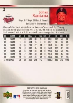 2007 Upper Deck Minnesota Twins SGA #3 Johan Santana Back