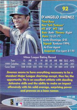 2000 Finest #92 D'Angelo Jimenez Back