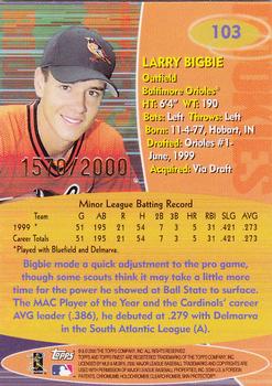 2000 Finest #103 Larry Bigbie Back