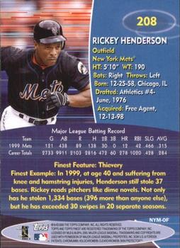 2000 Finest #208 Rickey Henderson Back