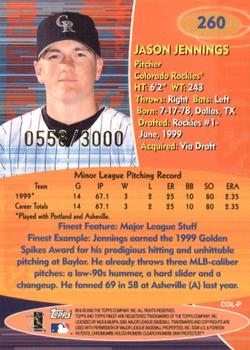 2000 Finest #260 Jason Jennings Back