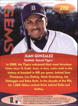 2000 Finest #280 Juan Gonzalez Back