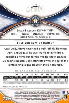 2016 Bowman Platinum - Orange #80 Jose Altuve Back