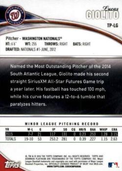 2016 Bowman Platinum - Top Prospects Ice #TP-LG Lucas Giolito Back