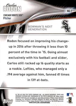 2016 Bowman Platinum - Next Generation #NG-7 Carlos Rodon Back
