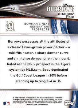 2016 Bowman Platinum - Next Generation Prospects #NGP-11 Beau Burrows Back