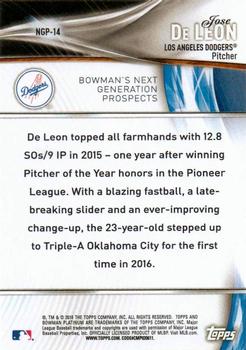 2016 Bowman Platinum - Next Generation Prospects #NGP-14 Jose De Leon Back