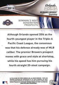 2016 Bowman Platinum - Next Generation Prospects #NGP-16 Orlando Arcia Back