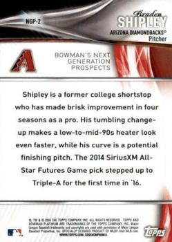 2016 Bowman Platinum - Next Generation Prospects Black #NGP-2 Braden Shipley Back