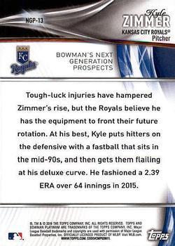 2016 Bowman Platinum - Next Generation Prospects Black #NGP-13 Kyle Zimmer Back