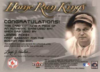 2002 Fleer Triple Crown - Home Run Kings Game Used #NNO Jimmie Foxx Back