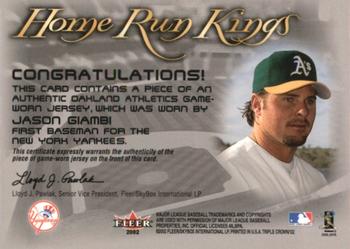 2002 Fleer Triple Crown - Home Run Kings Game Used #NNO Jason Giambi Back