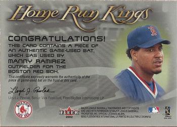 2002 Fleer Triple Crown - Home Run Kings Game Used #NNO Manny Ramirez Back