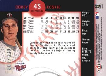 2002 Fleer Triple Crown - RBI Parallel #45 Corey Koskie Back