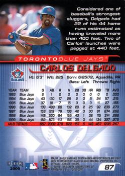 2000 Fleer Focus #87 Carlos Delgado Back
