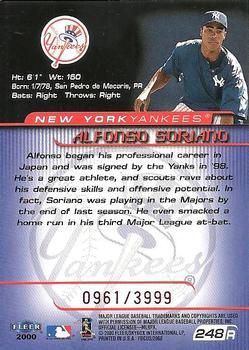 2000 Fleer Focus #248P Alfonso Soriano Back