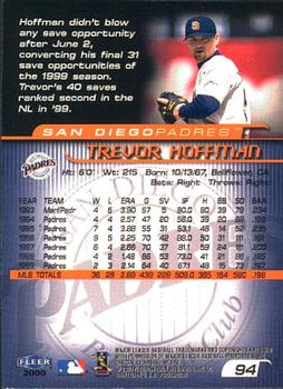 2000 Fleer Focus #94 Trevor Hoffman Back