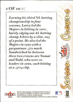 2002 Fleer Triple Crown - Season Crowns #2SC Larry Walker / Nomar Garciaparra / Todd Helton  Back