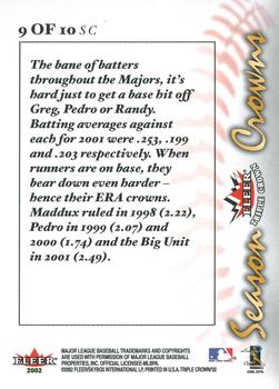 2002 Fleer Triple Crown - Season Crowns #9SC Randy Johnson / Pedro Martinez / Greg Maddux  Back