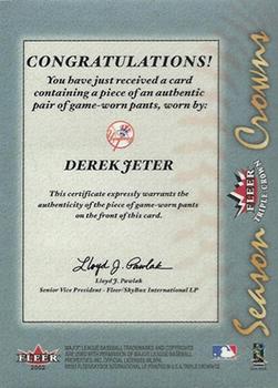 2002 Fleer Triple Crown - Season Crowns Game-Used #NNO Pedro Martinez / Derek Jeter / Cal Ripken Jr. Back