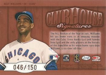 2002 Leaf - Clubhouse Signatures Bronze #NNO Billy Williams Back