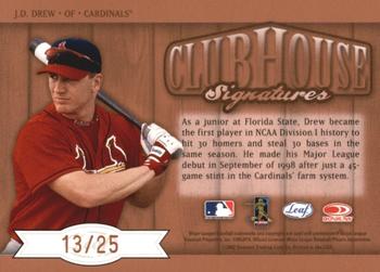 2002 Leaf - Clubhouse Signatures Bronze #NNO J.D. Drew Back