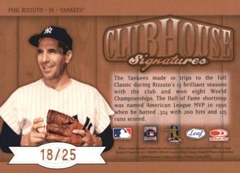 2002 Leaf - Clubhouse Signatures Bronze #NNO Phil Rizzuto Back