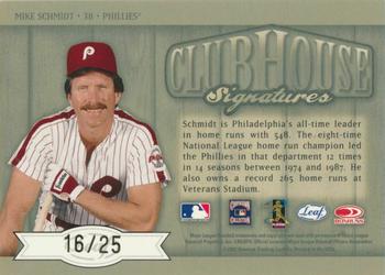 2002 Leaf - Clubhouse Signatures Gold #NNO Mike Schmidt  Back