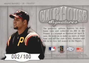 2002 Leaf - Clubhouse Signatures Silver #NNO Aramis Ramirez Back
