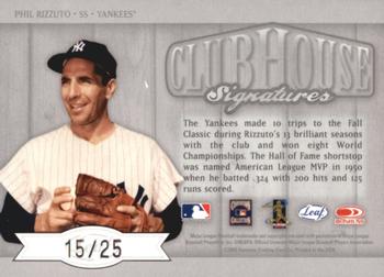 2002 Leaf - Clubhouse Signatures Silver #NNO Phil Rizzuto Back