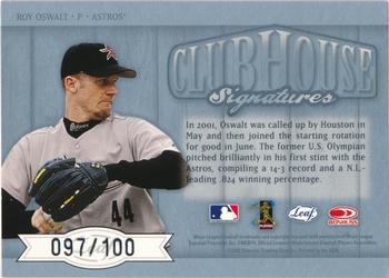 2002 Leaf - Clubhouse Signatures Silver #NNO Roy Oswalt Back