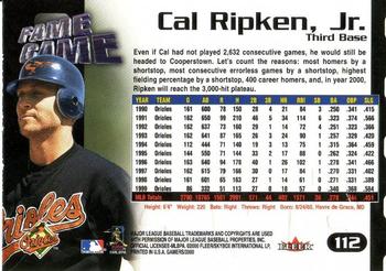 2000 Fleer Gamers #112 Cal Ripken Jr. Back