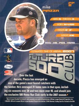 2002 Leaf - Future 500 Club #FF2 Mike Piazza  Back