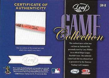 2002 Leaf - Game Collection #LW-B Larry Walker Back