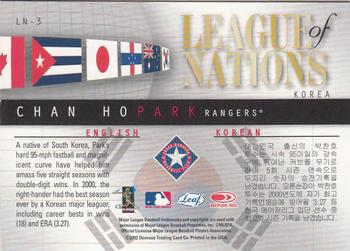 2002 Leaf - League of Nations #LN-3 Chan Ho Park Back