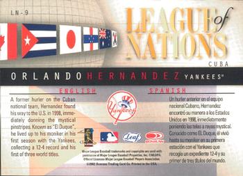 2002 Leaf - League of Nations #LN-9 Orlando Hernandez Back