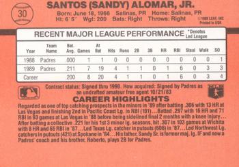 1990 Donruss #30 Sandy Alomar, Jr. Back