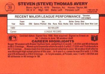 1990 Donruss #39 Steve Avery Back