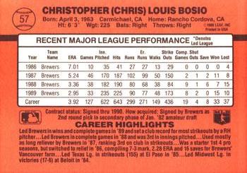 1990 Donruss #57 Chris Bosio Back