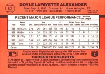1990 Donruss #62 Doyle Alexander Back