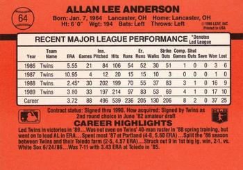 1990 Donruss #64 Allan Anderson Back