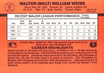 1990 Donruss #67 Walt Weiss Back