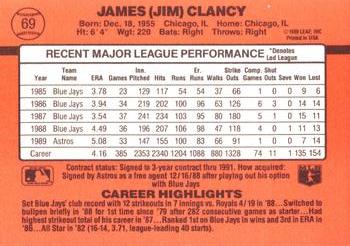 1990 Donruss #69 Jim Clancy Back