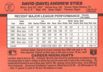 1990 Donruss #87 Dave Stieb Back