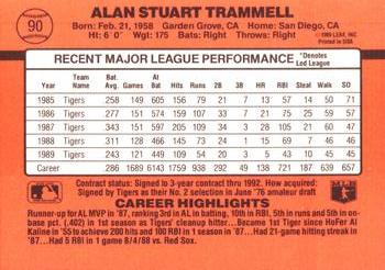 1990 Donruss #90 Alan Trammell Back